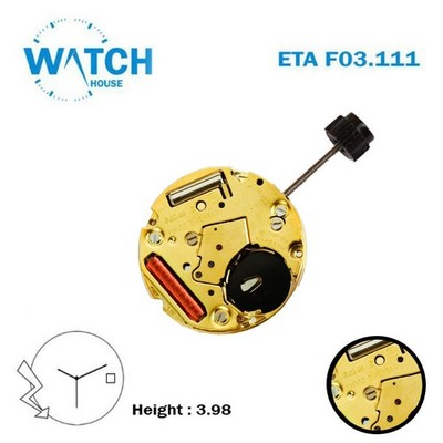ETA F03.111 Schweizer Uhrwerk - 3 Zeiger - weiße Datumsscheibe bei 3 - Höhe: ...