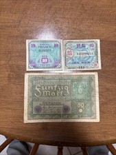 Allied Military Currency France 10 Japan 10 Sen Germany 50 Mark Reich Bank