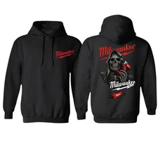 Milwaukee Tools Skull Hoodie Sweatshirt T-Shirt, Grim Reaper Power Tool Graphic