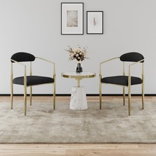 4 Set Dining Chairs Boucle Armchairs Sherpa Accent Chairs Black Gold Metal Legs