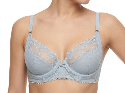 Rosie Spitzen BH 32C Bügel Mesh gepunktet kornblumenblau sehr guter Zustand gold