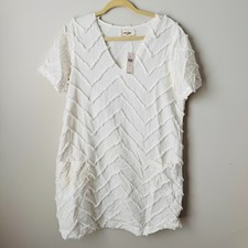 NWT Porridge Anthropologie White Short Sleeve Dress Womens S Textured Chevron Zi