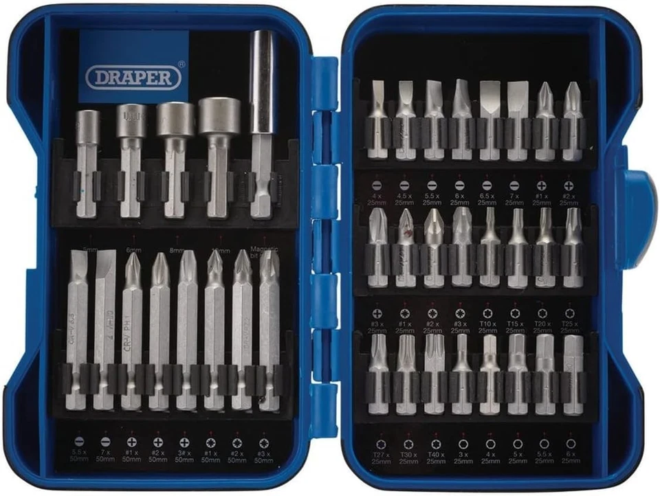 Draper 37pc Screwdriver Bit Set 1/4" Hex Drive Torx Pozi Phillips Slotted - Image 2 of 2