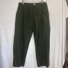 Eileen Fisher 100 Organic Linen Pant Green Medium Ankle Tapered Pull On EUC