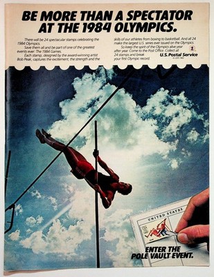 U.S. Postal Service 1984 Olympics Print Advertisement 10x13 Pole Vault