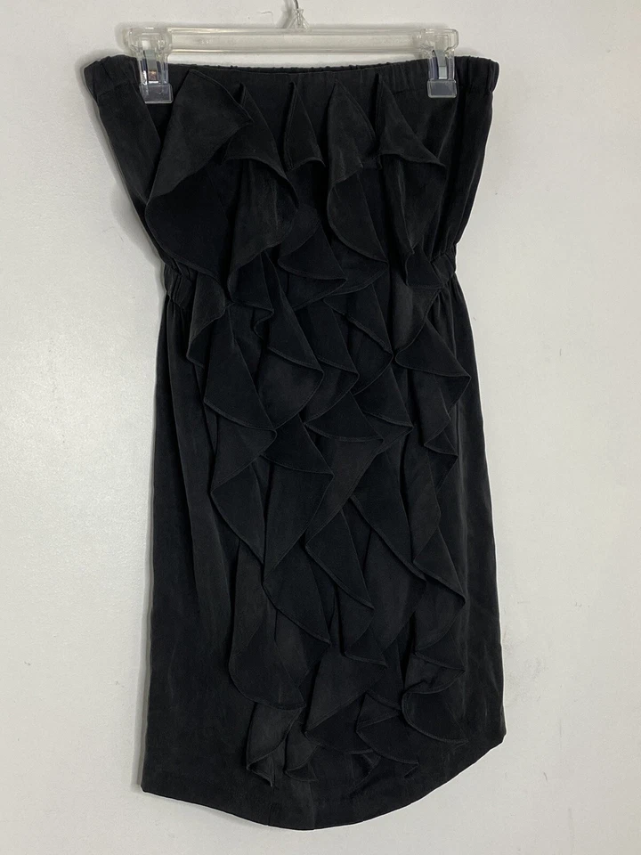 Vestido 12th Street by Cynthia Vincent Gris Volantes Sin Tirantes 100% Seda Talla 4 E5 Foto 2 de 4