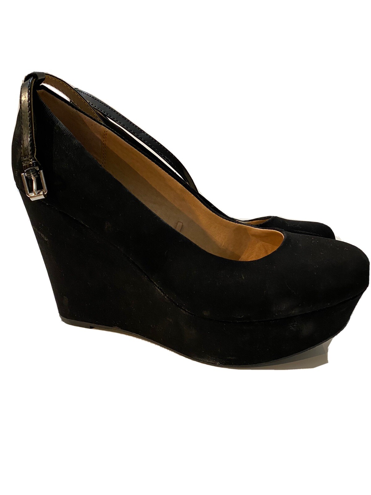 black suede wedge heels