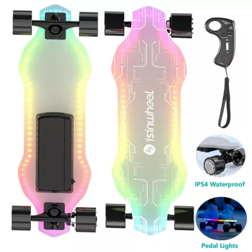 Luxury Electric Skateboard - 12mph, 15mi Range, Up to 264 lbs with Pedal Lights 
