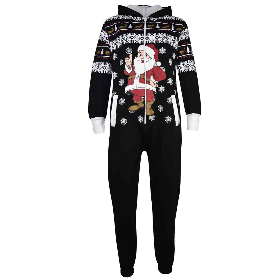 Mädchen Jungen Schwarzer Neuheit Weihnachten Santa Fleece A2Z Einteiler Overall - Bild 1 von 1