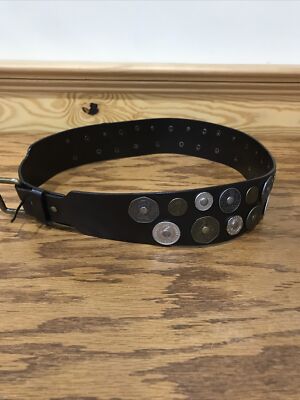VTG LEATHER AND COINS BELT QUEEN ELIZABETH II DEI GRATIA REGINA PENNY URUGUAY
