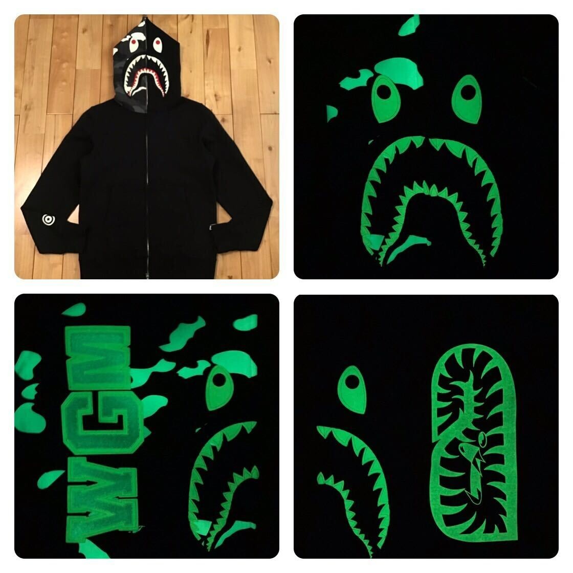 Glow in the dark BAPE City camo shark full zip hoodie Black A