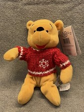 Vintage Disney Store Snowflake Sweater Pooh Beanie Plush Stuffed Animal KG