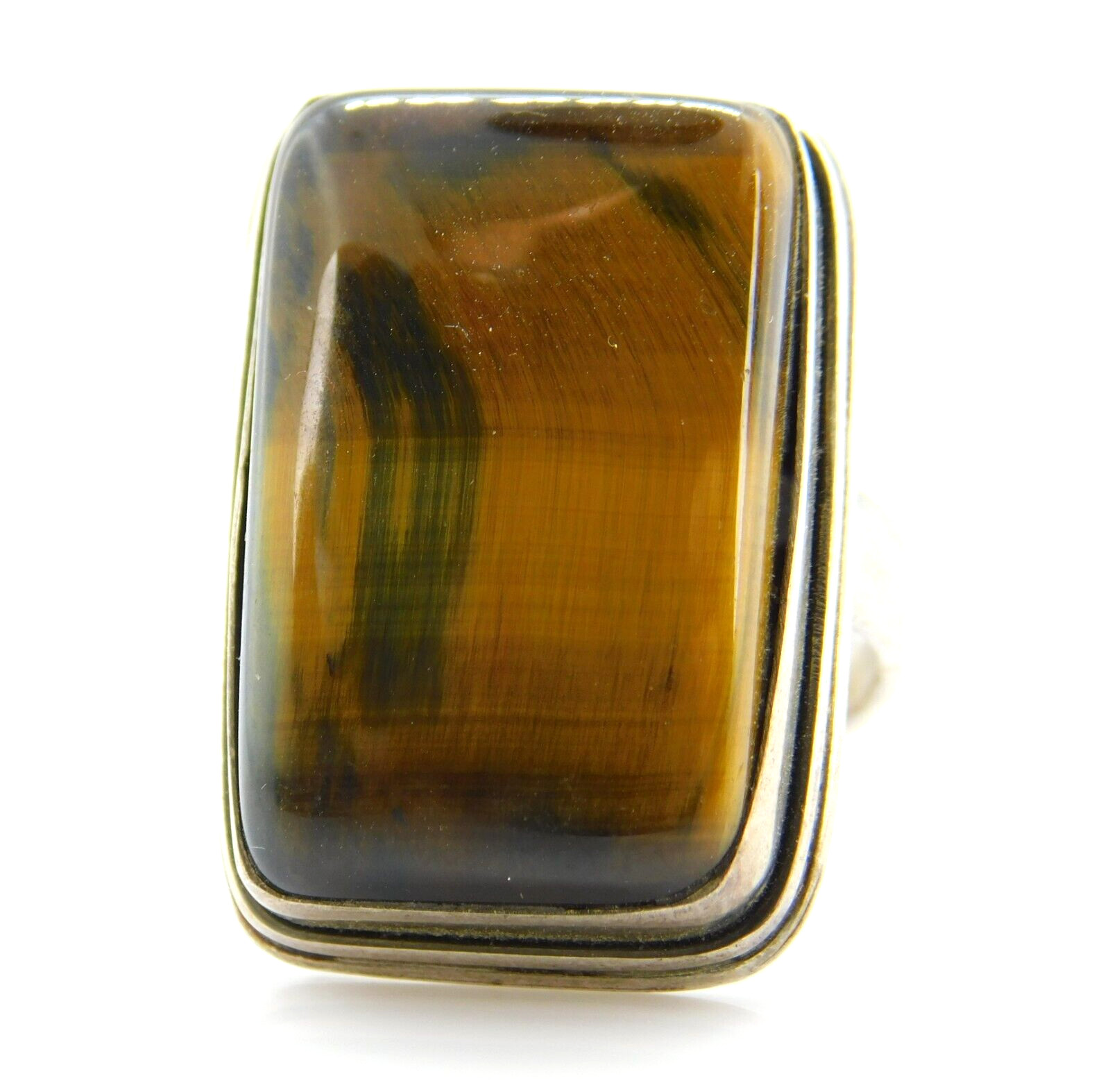 925 Sterling Silver Long Rectangular Tiger's Eye … - image 1