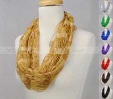 Crochet Spring Summer Infinity Scarf Loop Solid Color Thread Knit Fishnet Light
