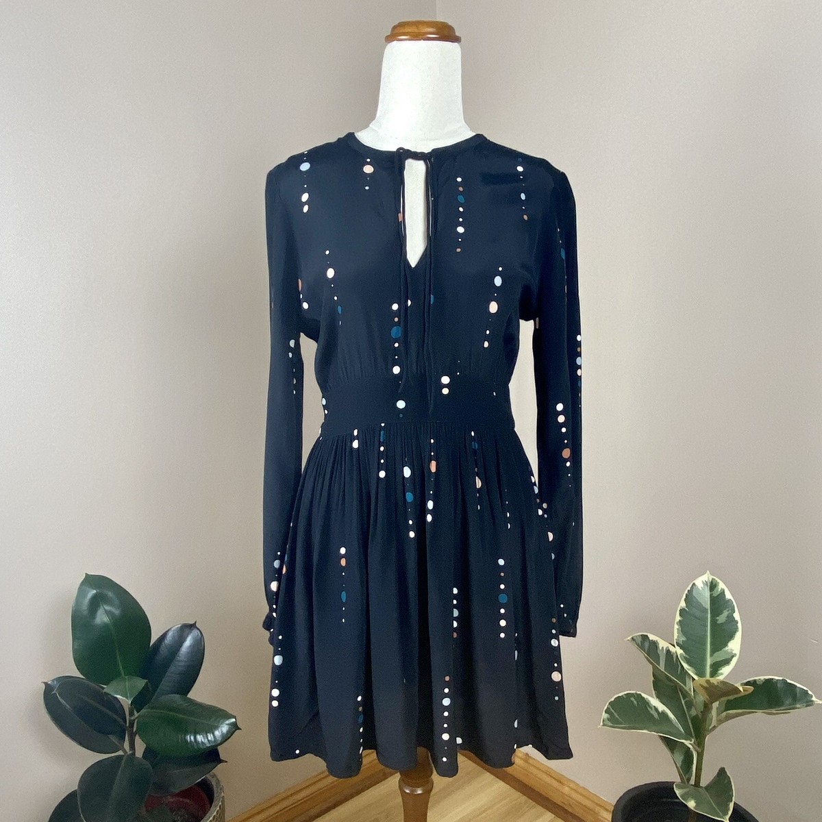 Country Road Black Colour Dot Lines Pockets Ladies Size 4 Long Sleeve Dress  | eBay Australia
