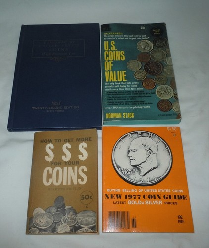 4 Vtg Coin & Currency Books Lot 1965 Blue Book/1977 Coin Guide/+2 1965 Others