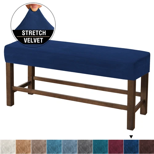 Velvet Elastic Bench Cover Rectangle Bench Footstool Cushion Protector Slipcover - Picture 26 of 30