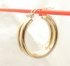 3mm X 25mm Plain Shiny Hoop Earrings REAL 10K Yellow Gold FREE SHIPPING