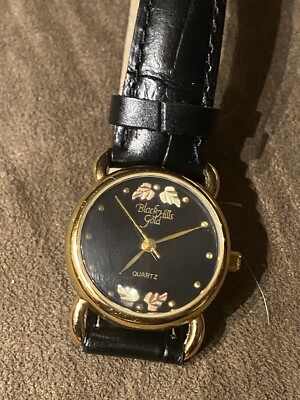 VINTAGE BEAUTIFUL DESIGNER BLACK HILLS GOLD 12K LEAFS QUARTZ WRISTWATCH BLACK VINTAGE BEAUTIFUL DESIGNER BLACK HILLS GOLD 12K LEAFS QUARTZ  main image 2