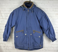 Vtg Edelweiss Skiwear Women's Hooded Puffer Ski Snow Jacket Size Small Blue