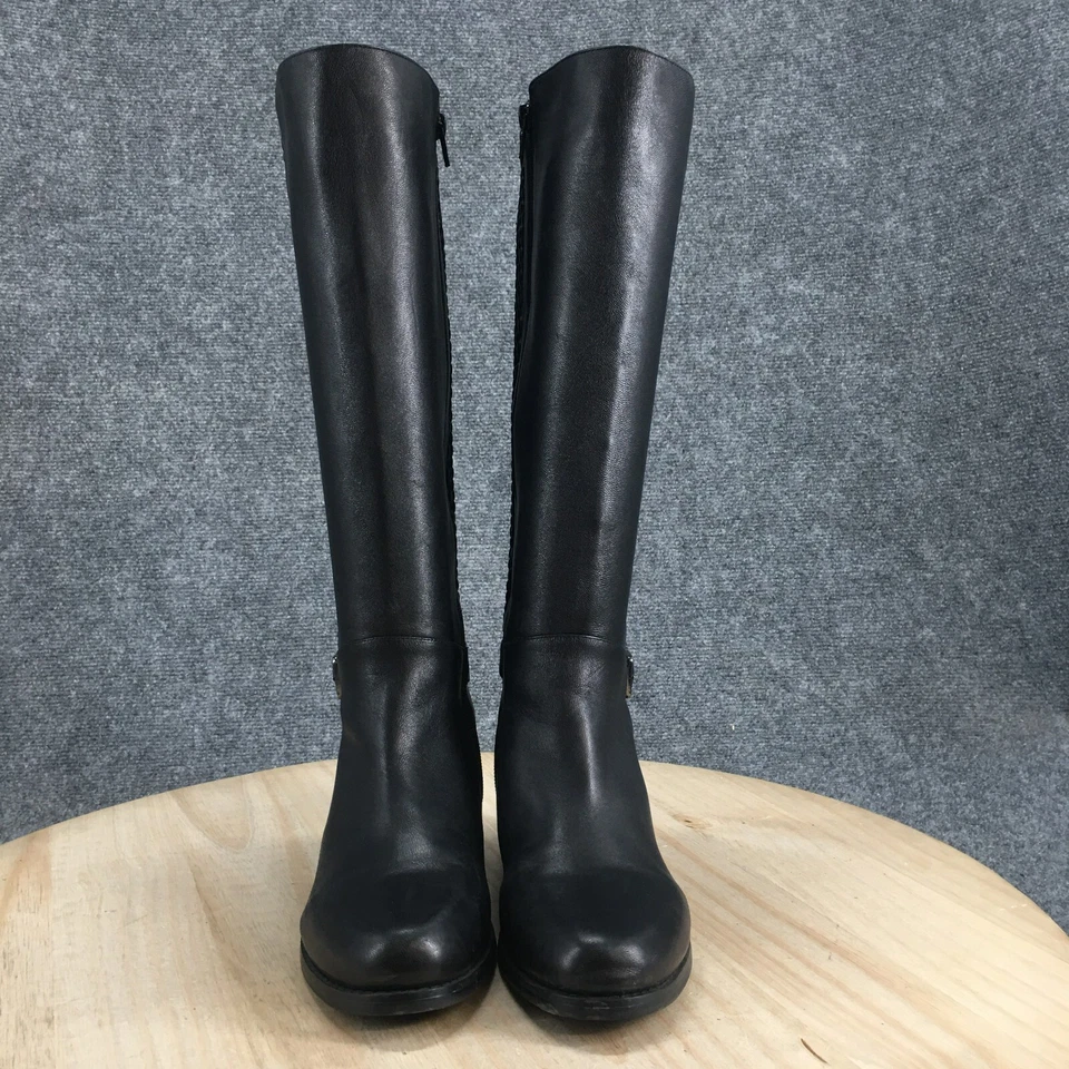 Botas Van Eli para mujer 7,5 M Valyn altas para montar cuero negro cremallera lateral tacones bloque Foto 4 de 4
