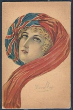 AG002 ART DECO a/s BOURRILLON PATRIOTIC BRITISH FLAG SCARF LADY WOMAN