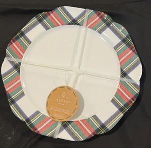 ASPEN Est. 1949 Set 4 Tartan Plaid Melamine Dinner Plates Christmas 11" NEW