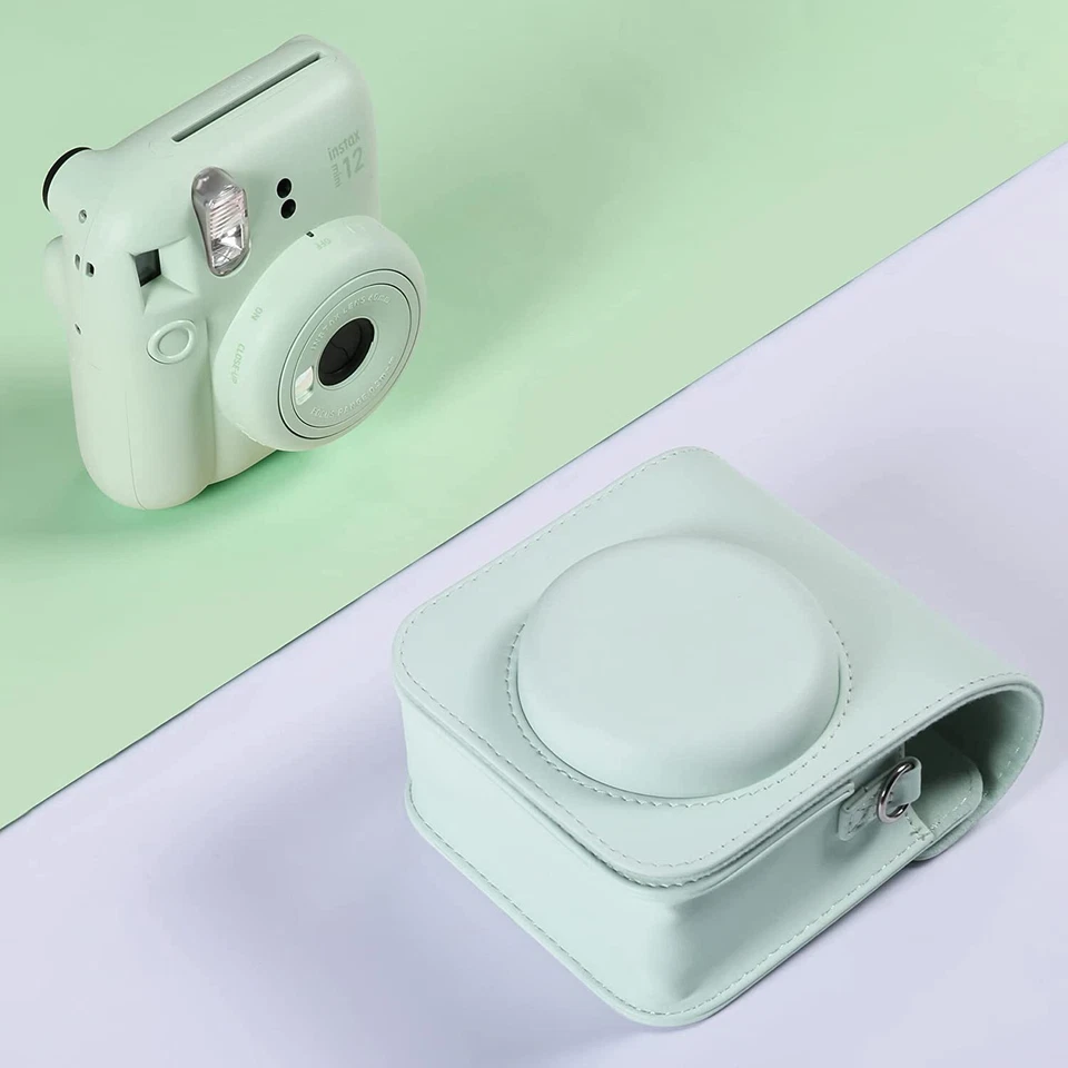 Funda de cuero PU verde menta para Fujifilm Instax Mini 12 + correa ajustable Foto 4 de 4