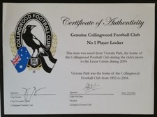 GENUINE COLLINGWOOD MAGPIES ORIGINAL Victoria Park Number 1 LOCKER - COA