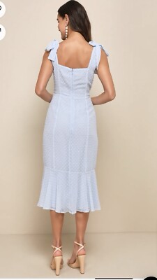 Lulus NWT! Bimini Periwinkle Blue Swiss Dot Tie-Strap Midi Dress Size L |  eBay