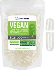 Size 000 Empty Vegan Capsules, 100 Count, Clear - DIY Veggie Pill Filling
