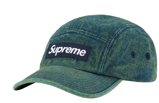Casquette de camp en denim Supreme SS23 boîte chapeau vert overte logo expédiée rapidement !