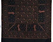 BLACK Kashmiri Hand Embroidered Shawl 100% Cashmere Pashmina Unique Paisley Wrap