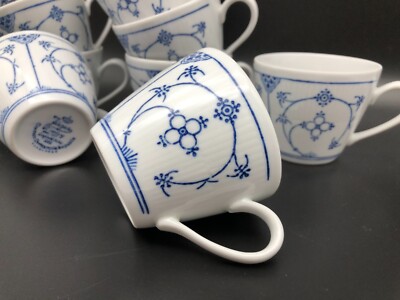 3x kl. Kaffeetasse mit Rillen Jäger Eisenberg DDR Porzellan Strohblume blau