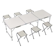 1.8M FOLDING CAMPING TABLE AND CHAIRS 6 FOLDABLE PICNIC GARDEN STOOL OUTDOOR SET