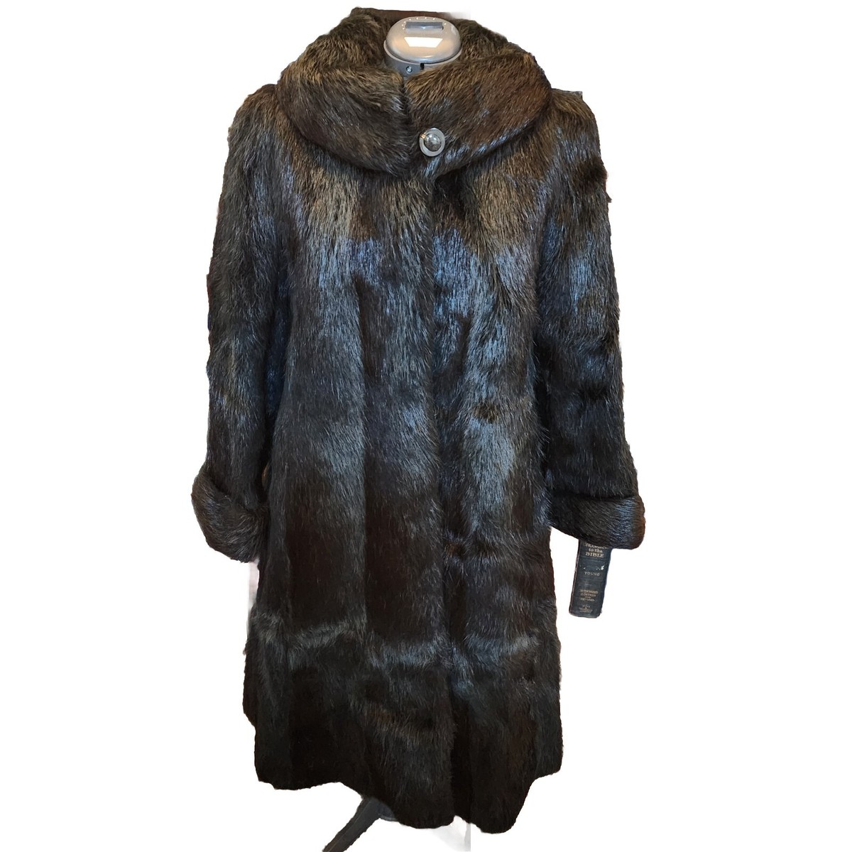 Black Genuine Real Nutria Fur Coat Russian Women's Huge Collar