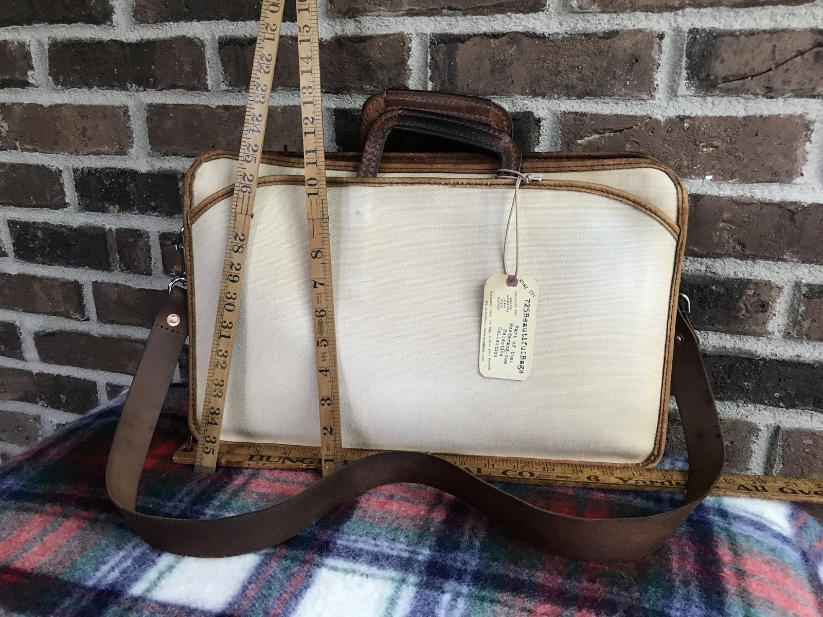 RARE VINTAGE 1970's HEAVY CANVAS & LEATHER MACBOOK BRIEFCASE MESSENGER BAG R$698 image 4