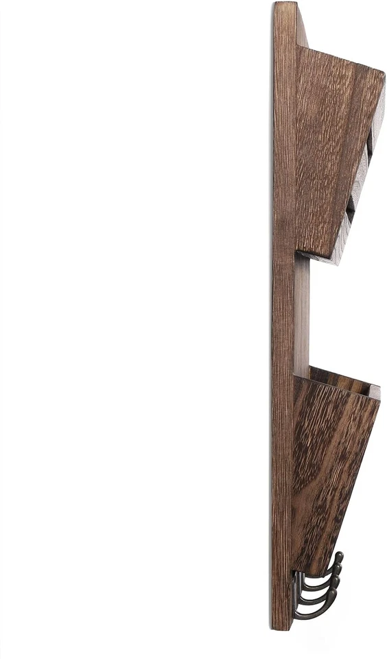 Organizador de correo montaje en pared con ganchos para llaves 2 ranuras madera correo carta y soporte para llaves Foto 3 de 4