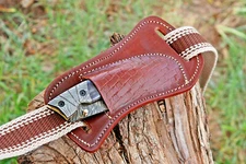 GENUINE LEATHER ENGRAVED CUSTOM HANDMADE SHEATH FOR 4" FOLDING BLADE KNIFE 1559