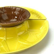 California USA Vintage Relish Set L59 Wheat Pattern Yellow Brown Chip Dip Set