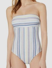  247 Splendid Women's White Blue Striped Strapless One-Piece Swimsuit Size S