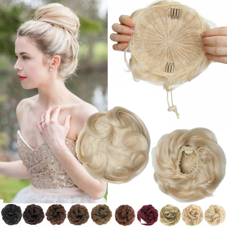 ELAILITE Clip In Curly Wavy Hair Piece Messy Bun Updo Hairpiece Real Human Hair Extension