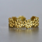 Toe Ring Yellow Gold Plated Silver Women's Solid Metal Adjustable Fancy Flower
