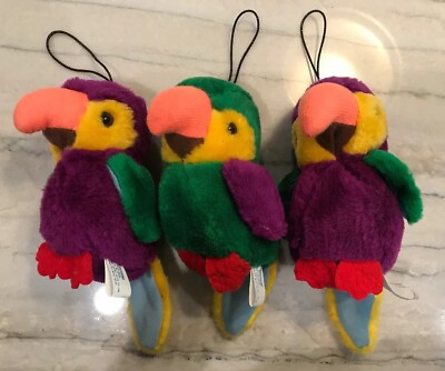 Nanco Bird Parrot Plush Purple Green Nancy Sales RARE Set of 3 Vtg Stuffed Bird