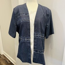 Vintage ALLISON DALEY WOMENS SZ 16 Blouse Short Sleeve Embroidered Denim