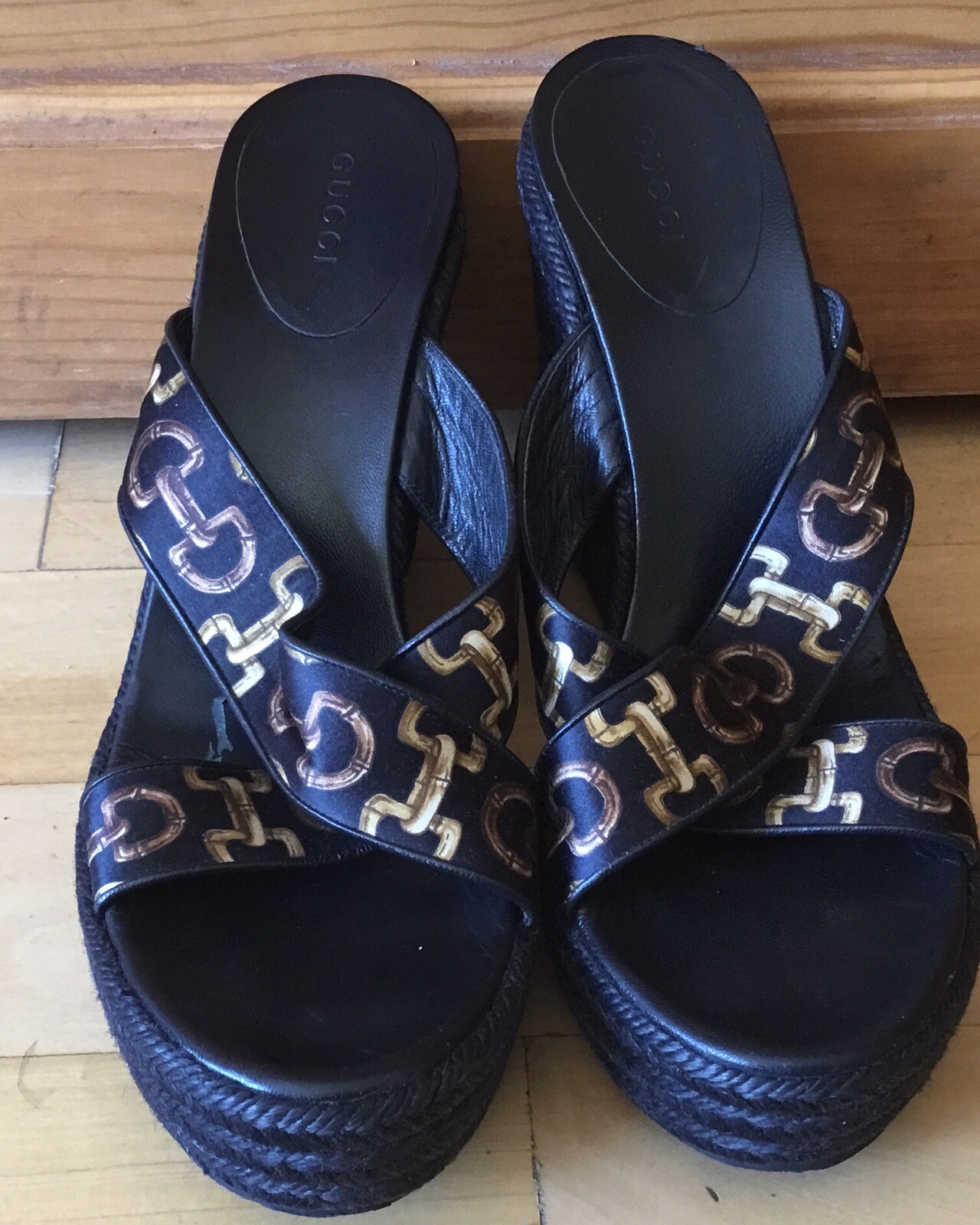 Gucci Horsebit Black Wedge Espadrilles Size 10-image