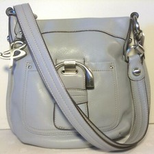 B. Makowsky crossbody purse light gray-blue superb gen.leather nickel hardware