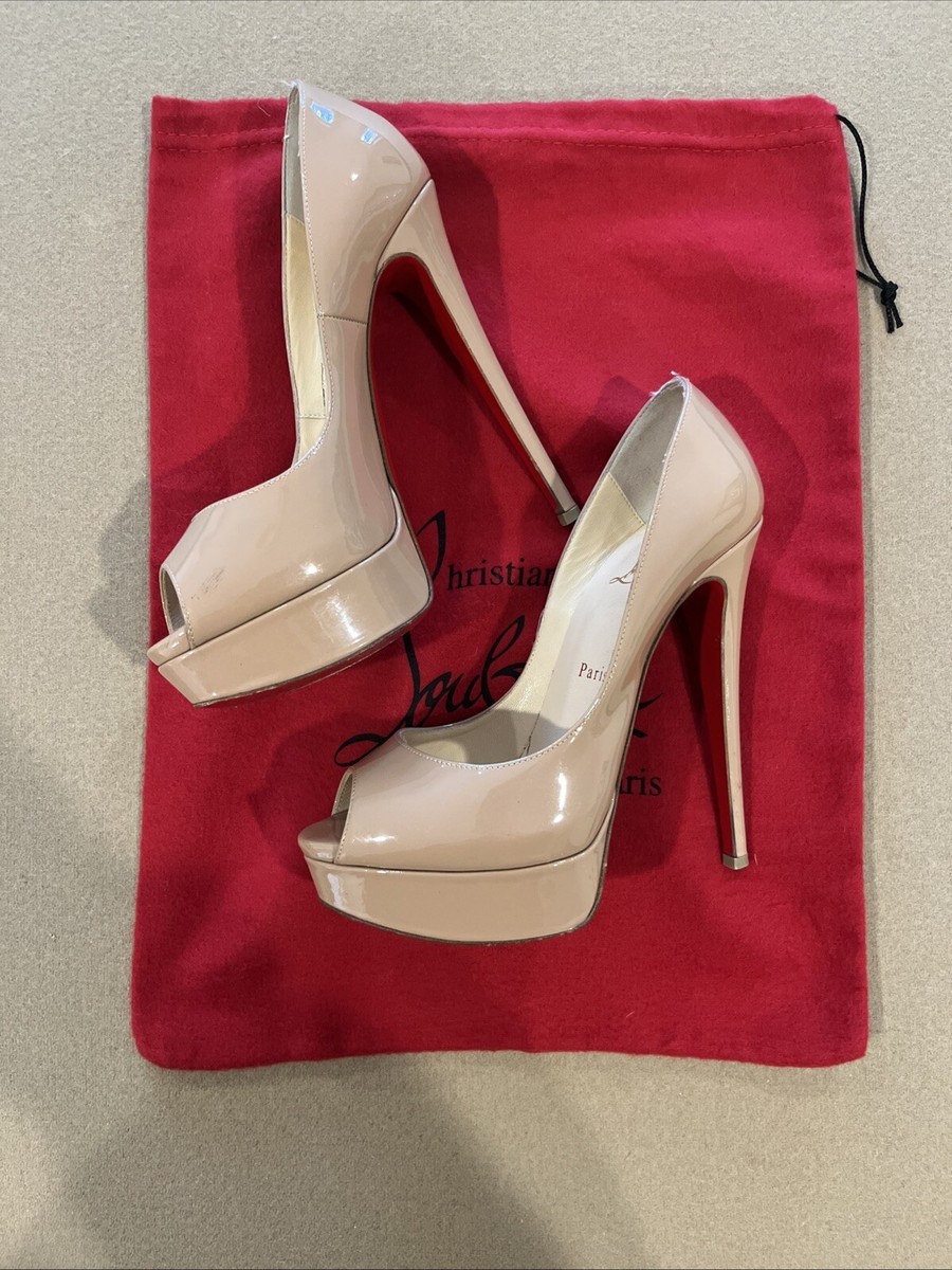Christian Louboutin Lady Peep 150 Nude Patent Calf Leather Heels