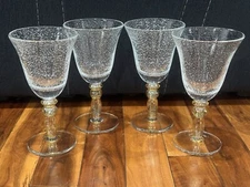 Pottery Barn Handblown Bubble Art Glass 8.25” Wine Water Goblets Set Of 4