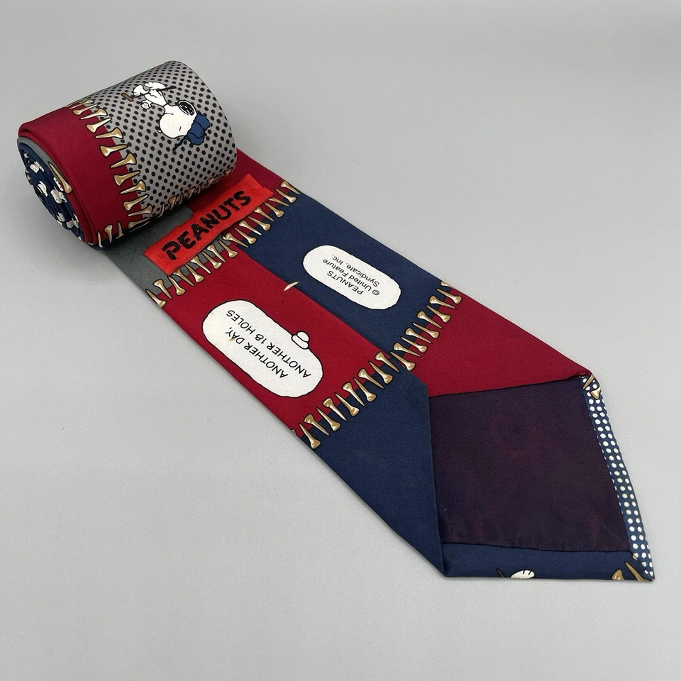 Camiseta de golf vintage Peanuts Snoopy cuello corbata 100 % seda hecha en EE. UU. multicolor Foto 2 de 4